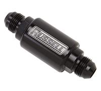 Russell Fuel Filter, Competition Series, In-Line, 40 Micron, Stainless Element, 6 AN Male Inlet, 6 AN Male Outlet, Aluminum, Black Anodized, Each