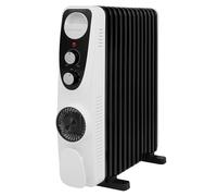 Russell Hobbs 13 Fin Oil Filled Radiator 2500W, White & Black Portable Electric Heater with 3 Heat Settings and Fan, Wheels & Integrated Handle, Overheat & Tip Protection, 29m² Room Size, RHOFR2403