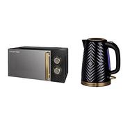 Russell Hobbs 17 Litre 700W Black Solo Manual Microwave With Groove Design, 5 Power Levels & 26380 Groove Electric Kettle, Textured Fast Boil Energy Efficient Cordless Kettle with Perfect Pour