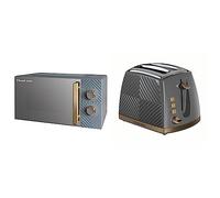 Russell Hobbs 17 Litre 700W Grey Solo Manual Microwave With Groove Design & 26392 Groove 2 Slice Toaster, Tactile 3D Design Bread Toaster with Frozen, Cancel and Reheat Settings, 850 Watts, Grey