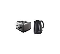 Russell Hobbs 18790 Futura 4-Slice Toaster, 1500 W, Stainless Steel Silver, Four Slice & Textures Plastic Kettle 21271, 1.7 L, 3000 W - Black