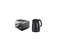 Russell Hobbs 18790 Futura 4-Slice Toaster, 1500 W, Stainless Steel Silver, Four Slice & Textures Plastic Kettle 21271, 1.7 L, 3000 W - Black