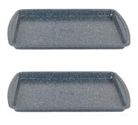 Russell Hobbs COMBO-5445 Baking Tray Set of 2 - 38 cm Non-Stick Flat Sheet for Oven up to 220°C, Swiss Roll/Cookie Trays, Carbon Steel Bakeware, for Biscuits, Chips, Pastries, Nightfall Stone, Blue