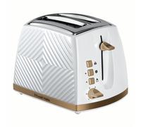 Russell Hobbs Groove 2 Slice Toaster (High Lift, Extra Wide Slots, 6 Browning levels, Frozen/Cancel/Reheat function - Illuminated buttons, Removable crumb tray, 850W, White, Brushed gold accents)26391