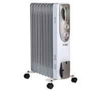 Russell Hobbs 2000W/2KW Oil Filled Radiator, 9 Fin Portable Electric Heater - White, Adjustable Thermostat with 3 Heat Settings, Safety Cut-off, 20 m