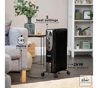 Russell Hobbs 2000w 9 Fin Oil Filled Radiator Black Electric Heater 20m² Room