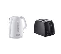 Russell Hobbs 21270 Textures Plastic Kettle, 1.7 Litre, 3000 W, White & 21641 Textures 2-Slice Toaster, 700-850 W, Black