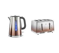 Russell Hobbs 25113 Polished Eclipse Ombre Electric Kettle, Stainless Steel, 3000 W, 1.7 Litre, Copper Sunset with 4 Slice Toaster
