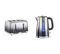 Russell Hobbs 25141 Eclipse Polished Stainless Steel Ombre Four Slice Toaster, Midnight Blue with Kettle