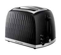 Russell Hobbs Honeycomb 2 Slice Toaster (Extra wide slots, High lift feature, 6 Browning levels, Frozen/Cancel/Reheat function, Removable crumb tray, 850W, Black, Textured high gloss) 26061