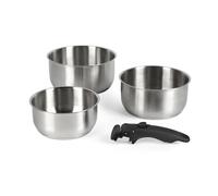 Russell Hobbs 3-Piece Saucepan Set - 18/18/20 cm Stainless Steel Cooking Pots, Detachable Clip-On Handle, Stackable, Compact, PFAS-/PFOA-Free, Oven Safe up to 200 ºC, Smooth Satin Finish, Space-Saving