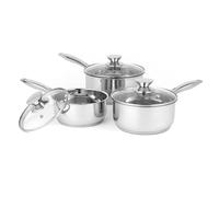 Russell Hobbs 3 Piece Saucepan Set - Stainless Steel, Includes 16/18/20 cm Cooking Pan with Tempered Glass Lids and Steam Vents, Dishwasher Safe, Suitable for All Hob Types