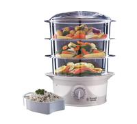 Russell Hobbs 3 Tier Electric Food Steamer, 9L, Dishwasher safe BPA free baskets, Stackable baskets, 1L Rice bowl inc, 60 min timer, Steams in 40 sec