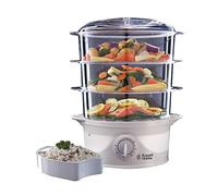 Russell Hobbs 3 Tier Electric Food Steamer, 9L, Dishwasher safe BPA free baskets, Stackable baskets, 1L Rice bowl inc, 60 min timer