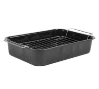 Russell Hobbs CW9161 Romano 34 cm Roaster - Vitreous Enamel Deep Baking Pan with Rack, Durable Steel Ovenware, Grilling Rack, Easy to Clean, Rectangular Oven Dish, Dishwasher Safe, Black