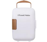 Russell Hobbs RH4CLR1001SCW 4L/6 Can Mini Portable Cooler & Warmer for Drinks, Cosmetics/Makeup/Skincare, AC/DC Power, Scandi Style, White & Wood Effect, For Bedroom, Home, Caravan, Car