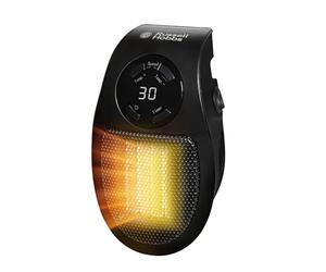 Russell Hobbs 500W Ceramic Plug Heater, Electric Heater Adjustable thermostat, 12 Hour Timer & LED Display, 2 Fan Speeds, 2 Year Guarantee, Black, RHPH2001B