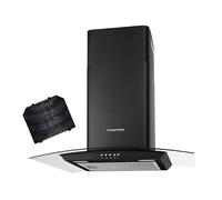 Russell Hobbs 60cm Curved Glass Cooker Hood in Black with 3 Speed Settings, 2x Carbon Filters, Extraction or Recirculation, 540m³/h Extraction Rate, LED Lights, A+ Energy Rating, RH60GCH92A1B