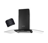 Russell Hobbs 90cm Curved Glass Cooker Hood in Black with 3 Speed Settings, 2x Carbon Filters, Extraction or Recirculation, 540m³/h Extraction Rate, LED Lights, A+ Energy Rating, RH90GCH92A1B