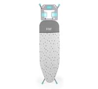 Russell Hobbs LA083234AQUA2FEU7 Collapsible Ironing Board - Foldable Ironing Table, Thick Felt Underlay with Stylish Cotton Cover, 7 Height Positions, Large Iron Rest with Hanger Holes, Non-Slip Feet