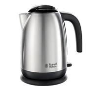 Russell Hobbs Brushed Stainless Steel & Black Electric 1.7L Cordless Kettle with black handle (Fast Boil 3KW, Removable washable anti-scale filter, Pull off lid, Perfect pour spout) 23910