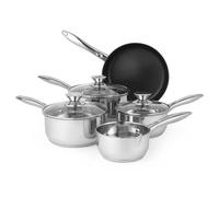 Russell Hobbs BW06572 Classic Collection 5 Piece Pan Set, 14/16/18/20/24 cm, Stainless Steel, Non-Stick, Suitable for Induction, Gas and Electric Hobs, Includes Tempered Glass Lids, 5 Year Guarantee