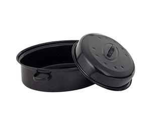 Russell Hobbs BW07215 Self-Basting Roaster - 38 cm Enamel Oval Roasting Pot with Lid, Large Steel Casserole Dish, Dutch Oven, Easy Clean, for Roast Chicken, Beef, Stew, Dishwasher Safe, Black