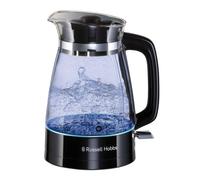 Russell Hobbs Carafe Style 1.7L Cordless Electric Glass Kettle with black handle, lid & base and blue internal illumination (Fast boil, 3KW,