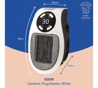Russell Hobbs Ceramic Plug Heater, Adjustable thermostat, 12 Hour Timer & LED Display, 2 Fan Speeds