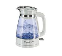 Russell Hobbs Carafe Style 1.7L Cordless Electric Glass Kettle with white handle, lid & base and blue internal illumination (Fast boil, 3KW, Anti-scale filter, Pull off lid, unique glass spout) 26081