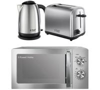 RUSSELL HOBBS Classics Solo Microwave, Jug Kettle & 2-Slice Toaster Bundle - Brushed Stainless Steel, Stainless Steel