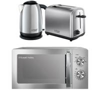 RUSSELL HOBBS Classics Solo Microwave, Jug Kettle & 2-Slice Toaster Bundle - Polished Stainless Steel, Stainless Steel
