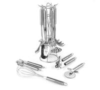 Russell Hobbs COMBO-2096 Stainless Steel Kitchen Utensils - 10 Piece Set & Holder, with Ladle, Spaghetti/Slotted/Solid Spoons, Spatula Turner, Masher, Pizza Cutter, Whisk, Garlic Crusher, Can Opener