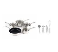 Russell Hobbs COMBO-7550A Classic Collection 5 Piece Pan Set, 14/16/18/20/24 cm and 4-Piece Stainless Steel Kitchen Tool Set, Silver
