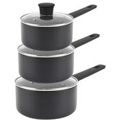 Russell Hobbs COMBO-8693 Saucepan Set - Non-Stick Pans, Induction, With Glass Lids, High Performance, Easy-Clean, Use Little/No Oil, Soft-Touch Handle, 5 Year Guarantee, 16/18/20 cm, Shield Collection