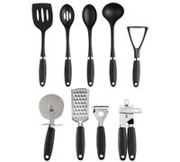 Russell Hobbs COMBO-9101 9 Piece Utensil Set - Venus Collection, Kitchen Tools & Gadgets, Nylon Cooking Utensils, Spoons, Turner, Pizza Cutter, Tin Opener, Ladle, Masher, Easy Clean, Black