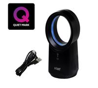 Russell Hobbs Compact Wireless Desk Fan, 3 Speed Settings, Bladeless Design, Ambient Lighting in Black, RHBLDLUSB25B