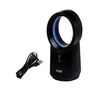 Russell Hobbs Quiet Wireless Bladeless Desk Fan with Ambient Lighting, USB Rechargeable, 2 Hour Battery, 3 Speed Settings, Portable Electric Fan 6W in Black, 2 Year Guarantee RHBLDLUSB25B