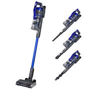 Russell Hobbs Cordless Stick Vacuum Cleaner Hoover 550W, 28.8V 2 Hour Quick Charge 60 Min Run Time, 28 KPA Bladeless Motor, 2 in 1 Multi Tool Turbo Charge Grey & Blue, For Carpet, Pet Hair RHHS5101