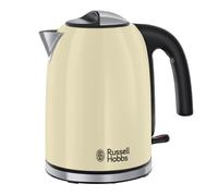 Russell Hobbs Cream Stainless Steel 1.7L Cordless Electric Kettle with black handle (Fast Boil 3KW, Removable washable anti-scale filter, Pull to open