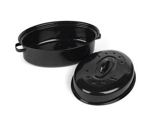 Russell Hobbs CW11491 Enamel Roasting Tin - Self-Basting Roaster with Lid, Deep Oval Casserole Dish, Steel Covered Roaster Pot for Meat, Chicken, Oven Safe to 230°C, Family Size, Durable Steel, 36cm