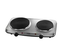 Russell Hobbs Double Hot Plate Electric Stainless Steel Hob, 2 Cast Iron Plates, Large 1500W, Small 750W, Portable, Table top, Variable & Individual Temp Control, Easy to Clean, 15199