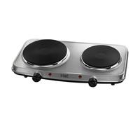 Russell Hobbs Double Hot Plate Electric Stainless Steel Hob, 2 Cast iron plates, Large 1500W, Small 750W, Portable, Table top, Variable & Individual