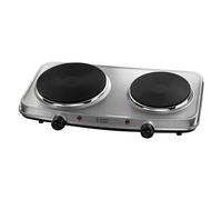 Russell Hobbs Double Hot Plate, Stainless Steel, 2 Cast Iron Plates, 1500W | Large 1500W Plate, Small 750W Plate, portable electric hob with individual temp control, easy to clean