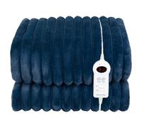 Russell Hobbs Electric Blanket Navy Blue Heated Throw Faux Fur & Sherpa 130 x 180 cm with Digital Remote, Auto Shutoff Overheat Protection 12 Hour Timer, 9 Heat Settings RHHT1005BLU