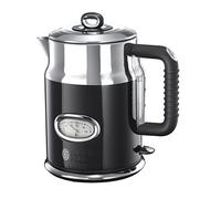 Russell Hobbs Electric Kettle, Black, 1.7L, Rapid Boil Function | Retro Design, Perfect Pour Spout, Stainless Steel Accents, Removable Washable Filter, Water Temperature & Level Indicator