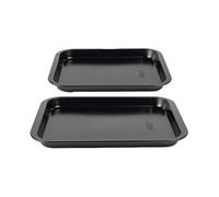 Russell Hobbs Everyday Set of 2 Baking Trays - 31/35 cm Oven Sheets, Non-Stick ILAG Coating, Carbon Steel, Easy Clean, Made in the UK, Dishwasher Safe, 5 Year Guarantee, Long Lasting Quality, Black