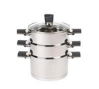 RH01170EU 3 Tier Steamer with Glass Lid Vegetable Steam Cooking Pan Stainless Steel Steaming Pan Induction Suitable Soft Touch Handles Excellence