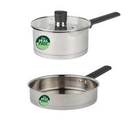 Russell Hobbs Excellence Frying Pan and Saucepan Set | Tempered Glass Lid, Pouring Lip, Even heat disribution, Soft-Touch Handle, Mirror Polished body
