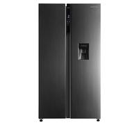 Russell Hobbs Freestanding American Fridge Freezer with Water Dispenser 442 Litre 70/30 in Black Steel, Super Freeze Function 177cm Tall & 90cm Wide with 5 Glass Shelves RH90AFF201DI-WD